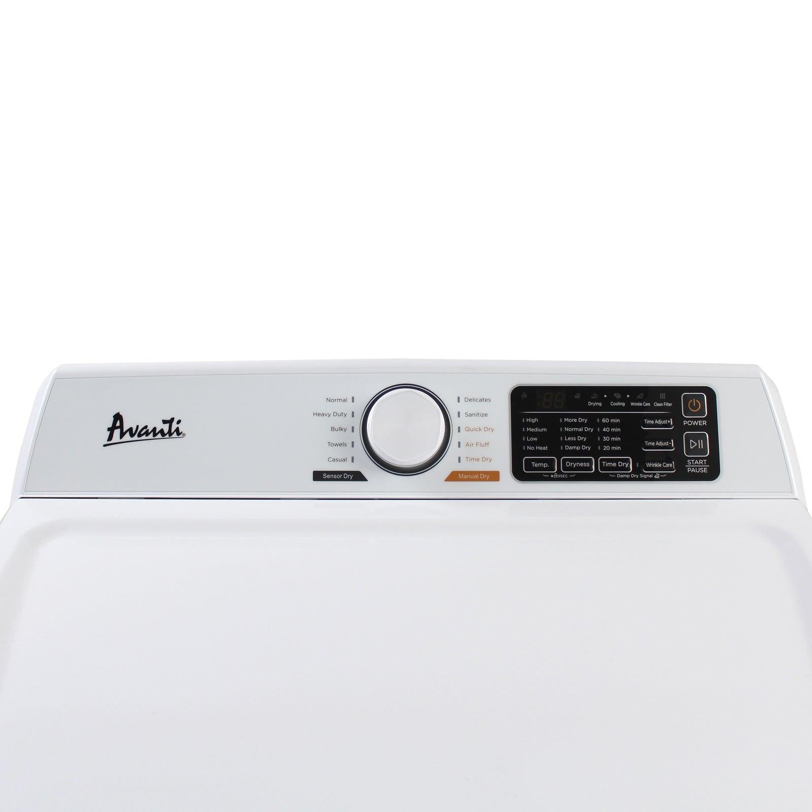 Avanti SED70D0W Avanti Elektrischer Wäschetrockner mit Frontlader, 7,0 Kubikfuß Fassungsvermögen – Weiß / 7,0 Kubikfuß