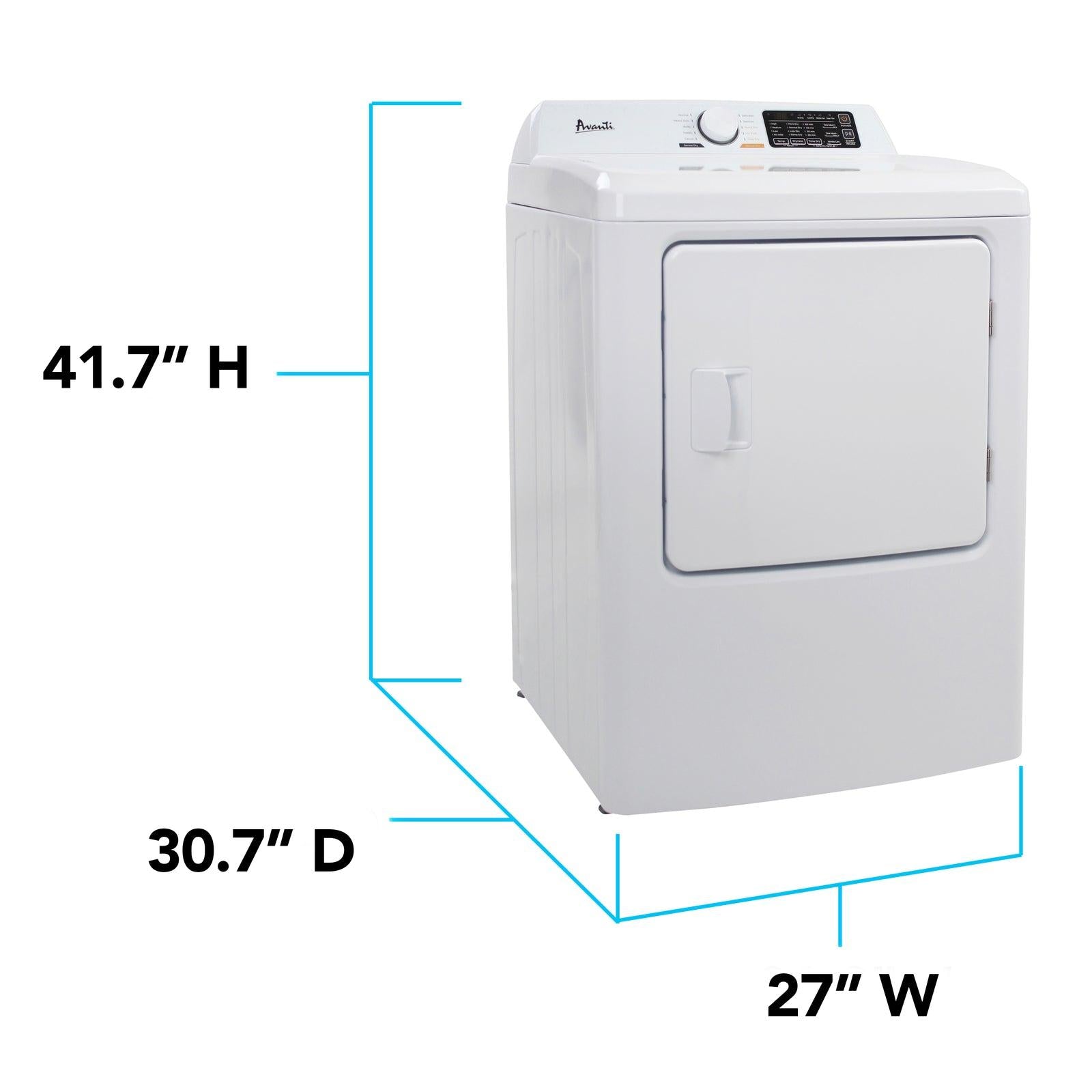 Avanti SED70D0W Avanti Elektrischer Wäschetrockner mit Frontlader, 7,0 Kubikfuß Fassungsvermögen – Weiß / 7,0 Kubikfuß