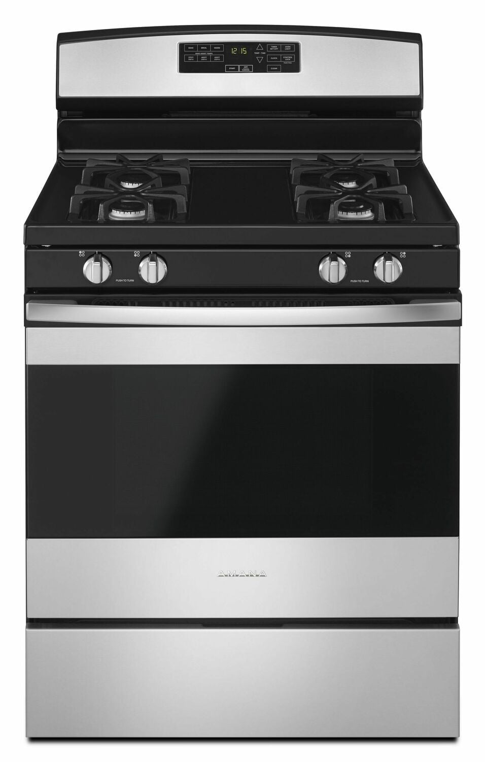 Amana AGR6603SFS 30-Zoll-Gasherd mit Selbstreinigungsoption – Schwarz auf Edelstahl