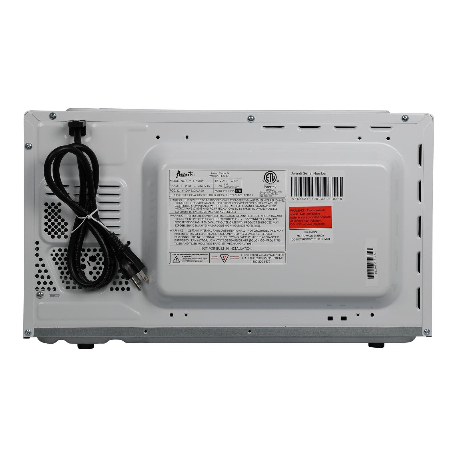Avanti MT115V0W Avanti Mikrowellenherd, 1,1 Kubikfuß Fassungsvermögen – Weiß / 1,1 Kubikfuß