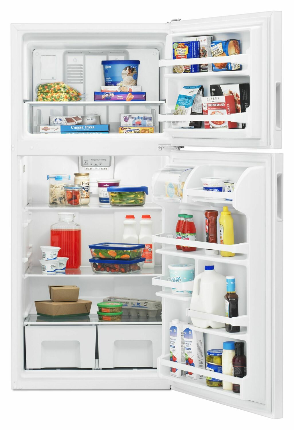 Amana ART318FFDW 30-Zoll-Kühlschrank mit Gefrierfach oben und Glasböden, weiß