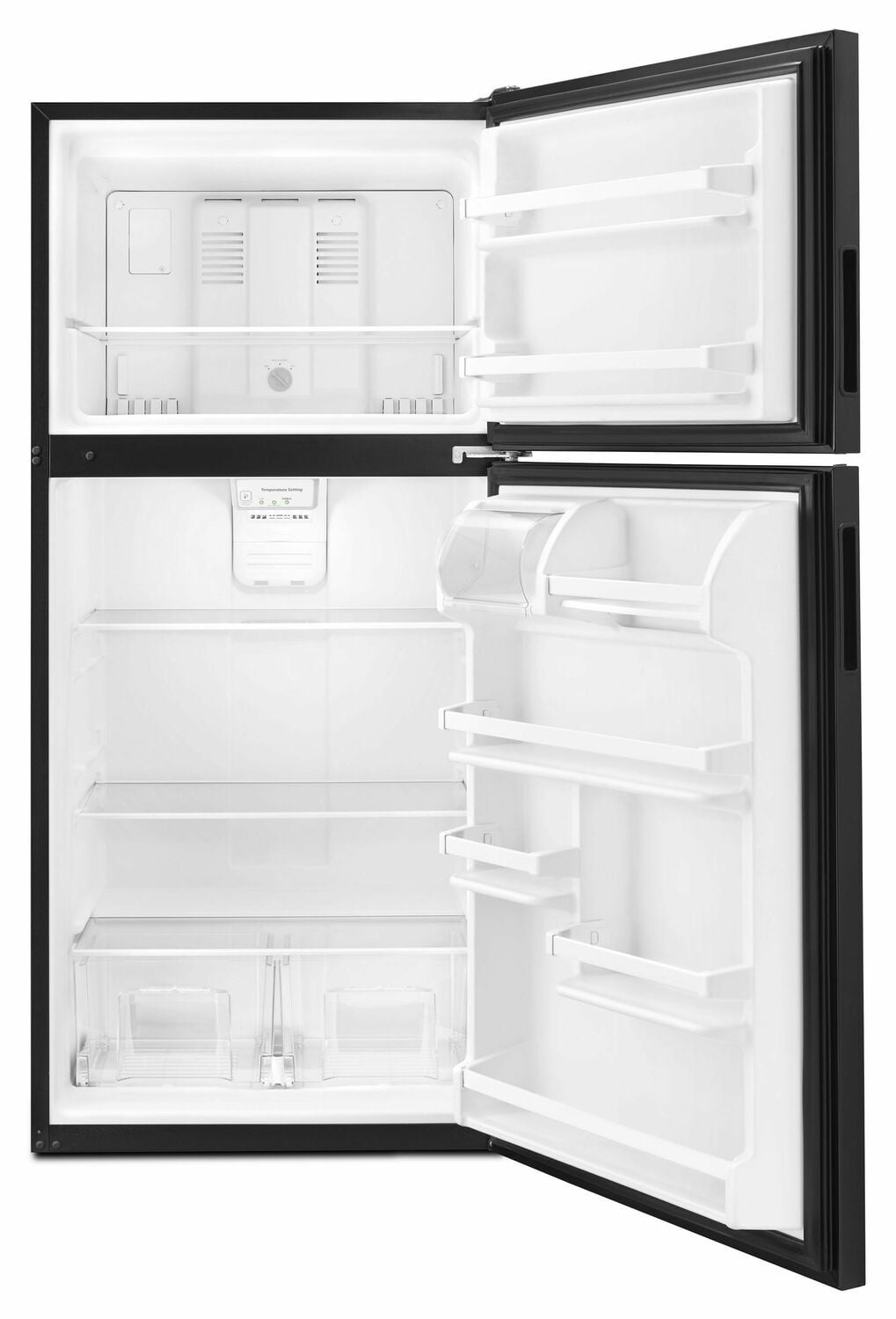 Amana ART318FFDB 30-Zoll-Kühlschrank mit Gefrierfach oben und Glasböden, Schwarz