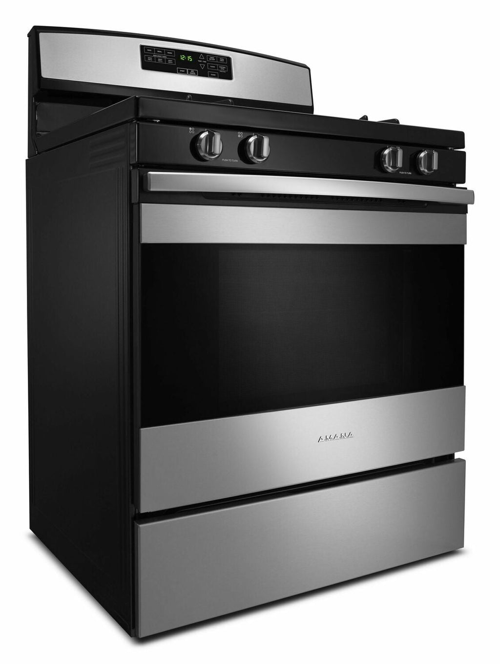Amana AGR6603SFS 30-Zoll-Gasherd mit Selbstreinigungsoption – Schwarz auf Edelstahl