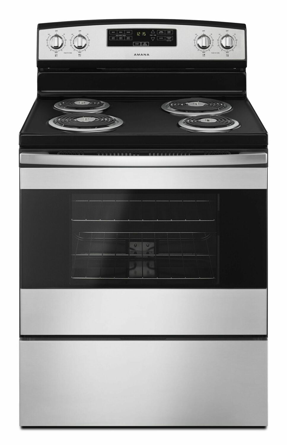 Amana ACR4303MFS 30-Zoll-Elektroherd mit Backassistent-Temperaturen – Schwarz auf Edelstahl
