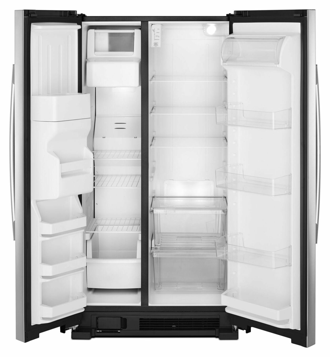 Amana ASI2575GRS 36-Zoll-Side-by-Side-Kühlschrank mit externem Eis- und Wasserspender mit zwei Pads, Schwarz auf Edelstahl