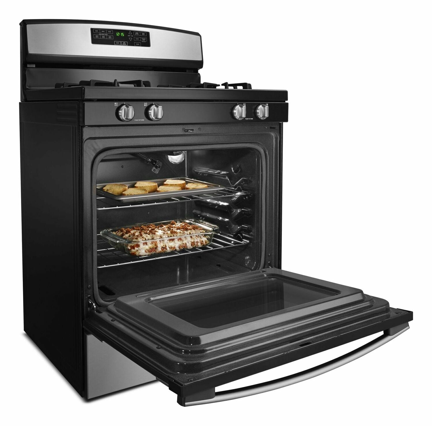 Amana AGR6603SFS 30-Zoll-Gasherd mit Selbstreinigungsoption – Schwarz auf Edelstahl