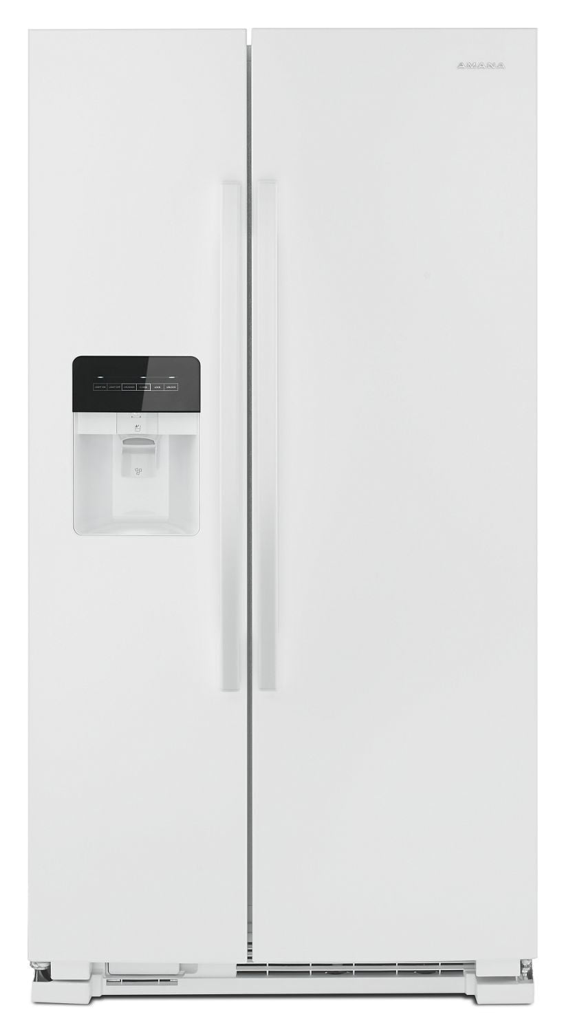 Amana ASI2575GRW 36-Zoll-Side-by-Side-Kühlschrank mit externem Eis- und Wasserspender mit zwei Pads, weiß