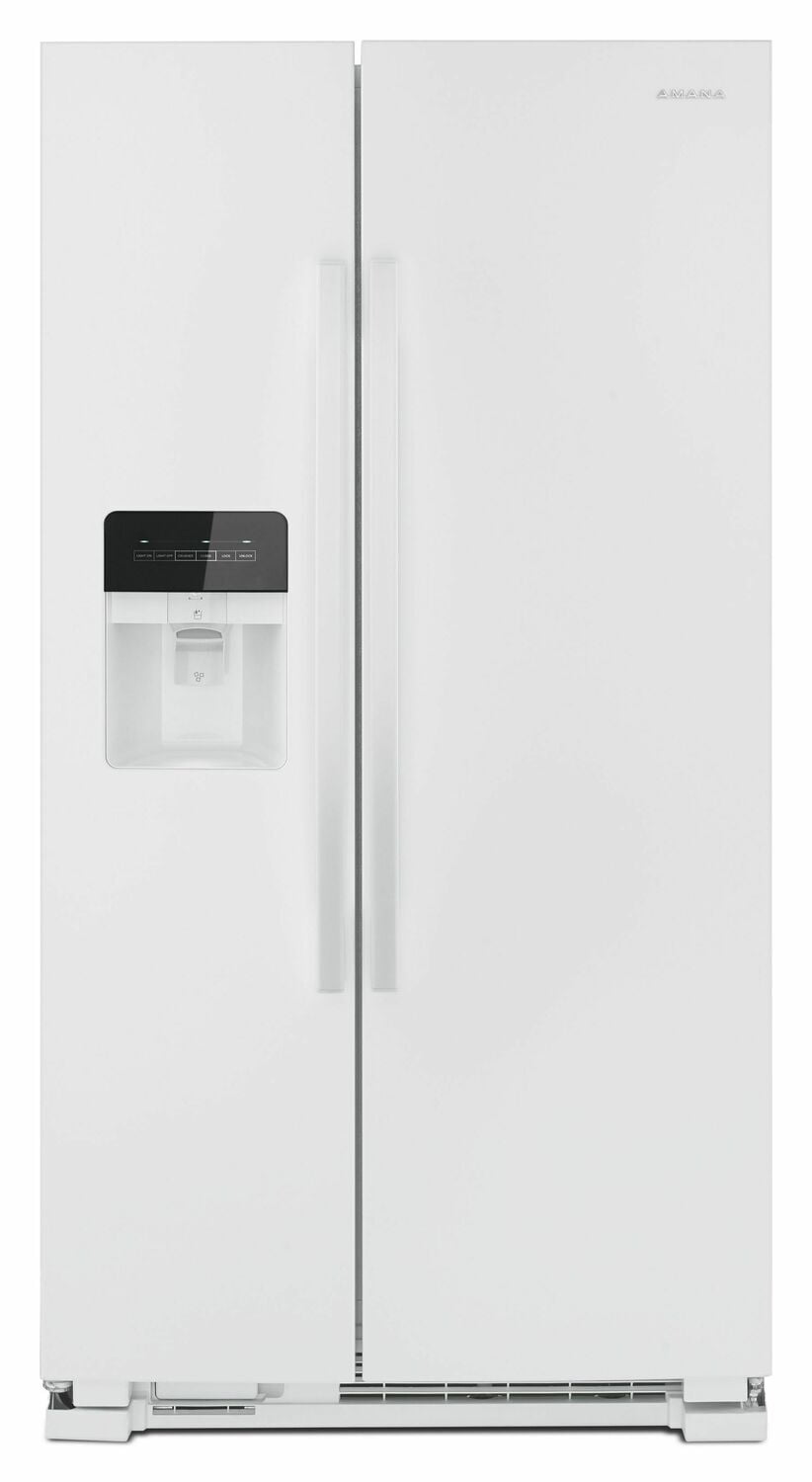 Amana ASI2175GRW 33-Zoll-Side-by-Side-Kühlschrank mit externem Eis- und Wasserspender mit zwei Pads, weiß