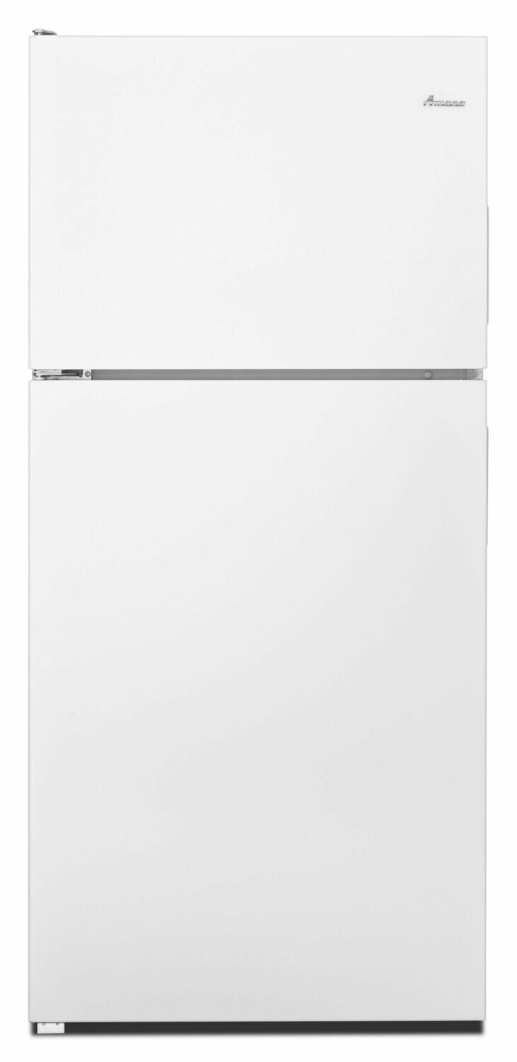 Amana ART318FFDW 30-Zoll-Kühlschrank mit Gefrierfach oben und Glasböden, weiß