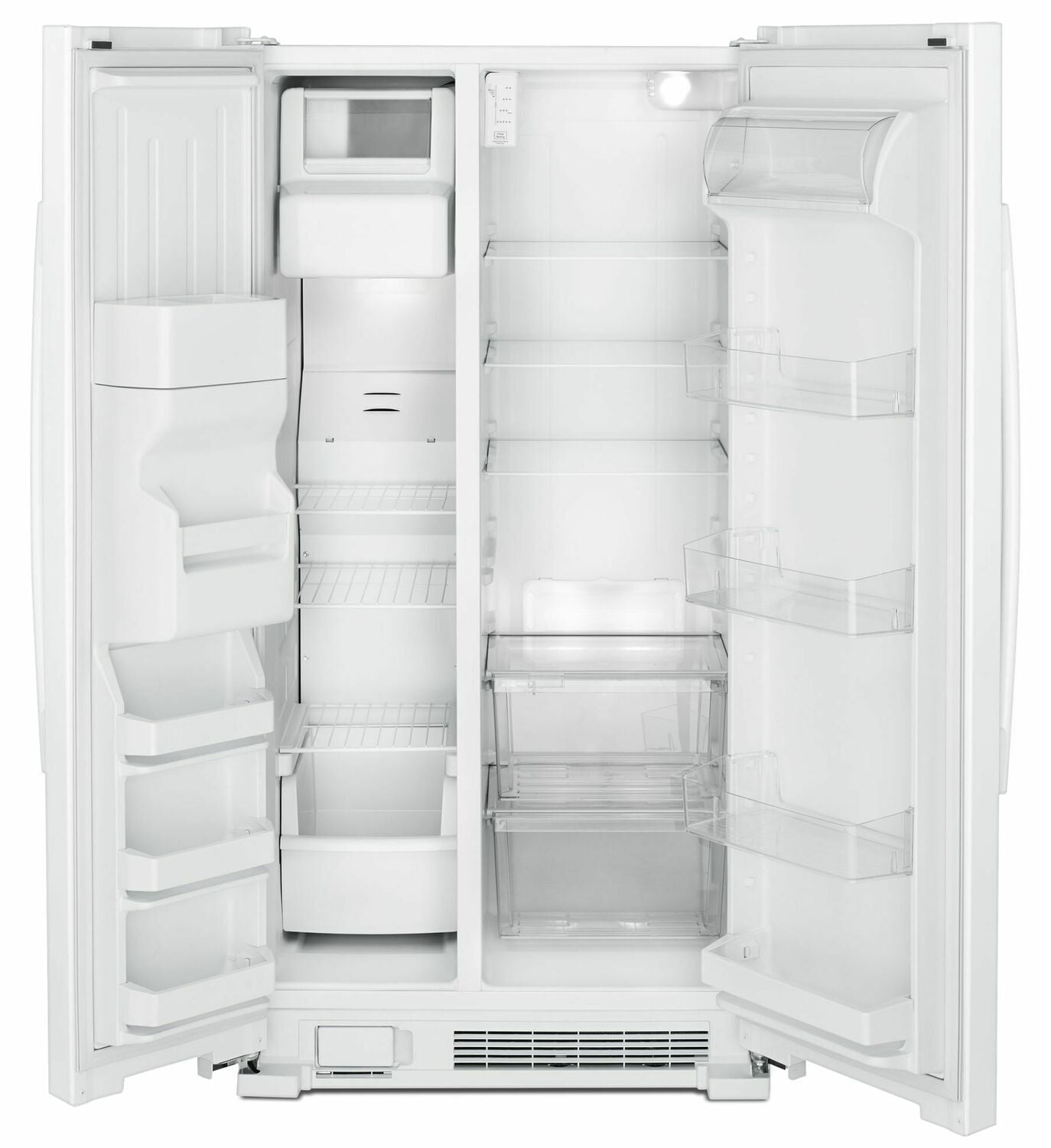 Amana ASI2175GRW 33-Zoll-Side-by-Side-Kühlschrank mit externem Eis- und Wasserspender mit zwei Pads, weiß