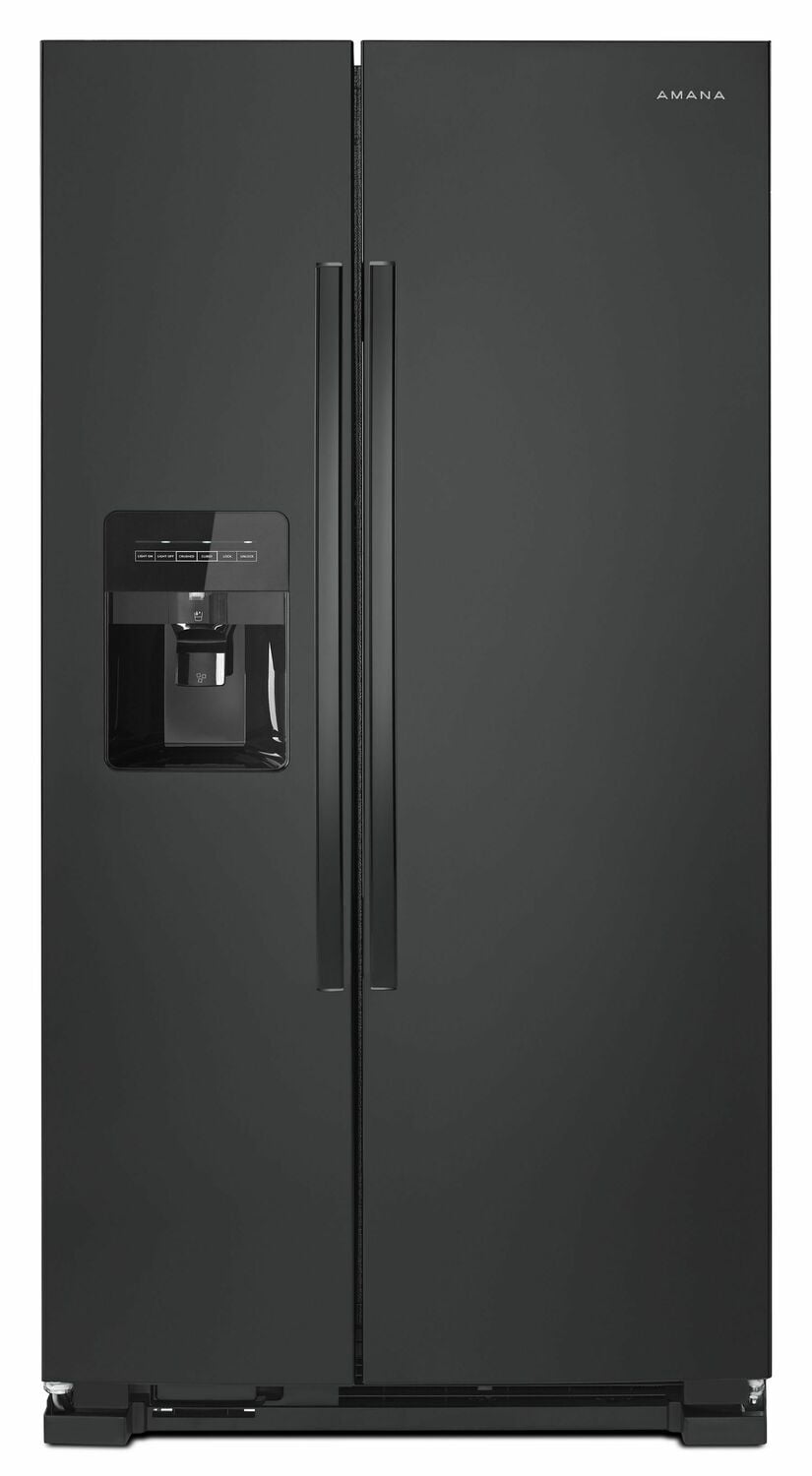Amana ASI2175GRB 33-Zoll-Side-by-Side-Kühlschrank mit externem Eis- und Wasserspender mit zwei Pads, schwarz