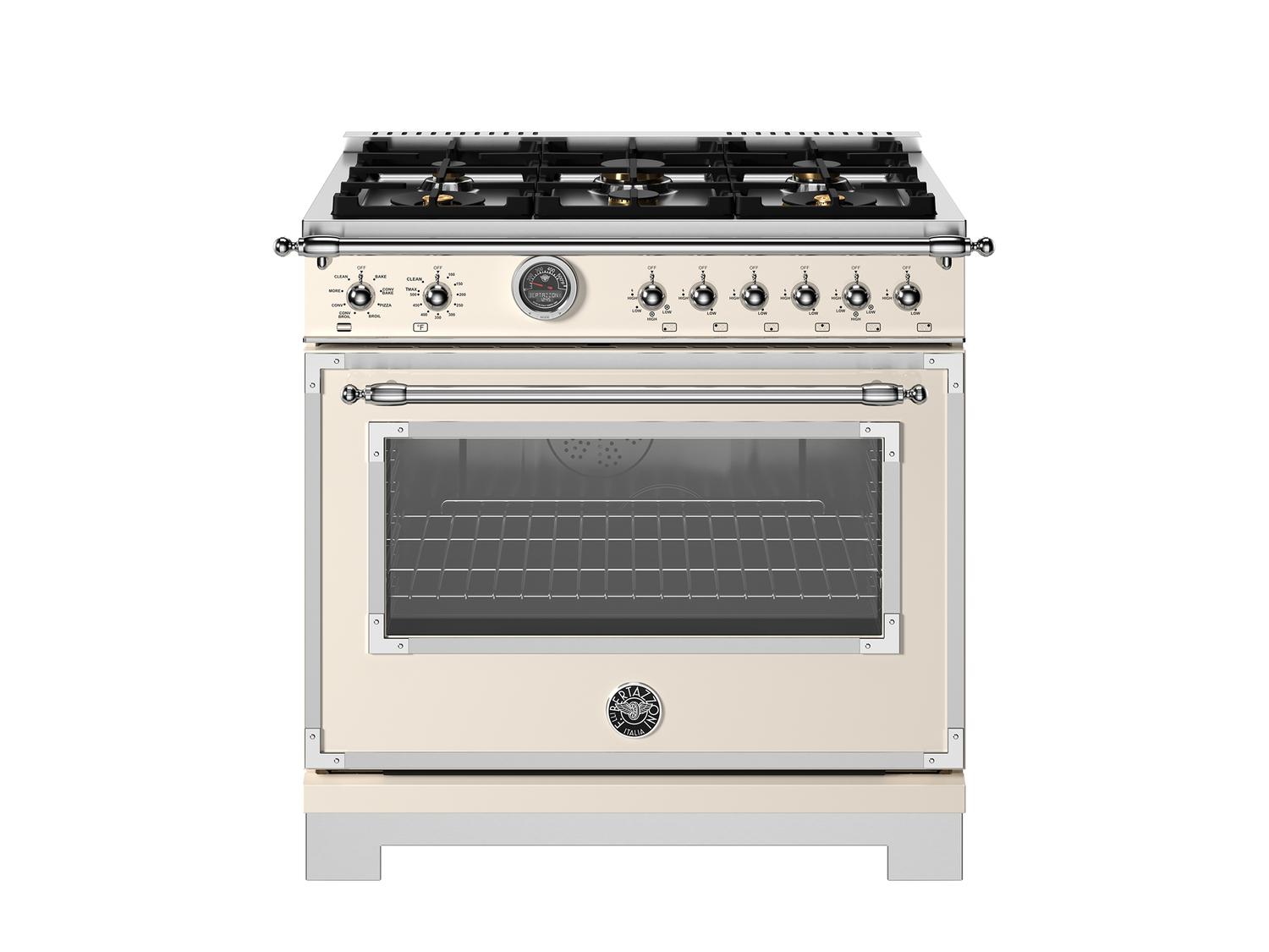 Bertazzoni HER366BCFEPAVT range_continuous_grates 36 Zoll Dual Fuel Range, 6 Messingbrenner und Gusseisengrillplatte, elektrischer selbstreinigender Ofen Avorio