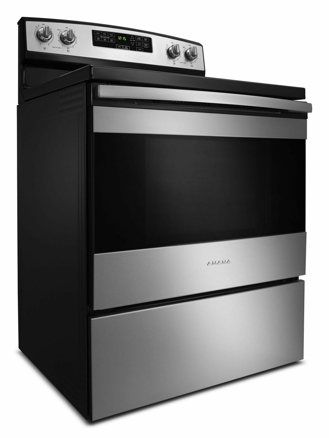Amana AER6603SFS 30-Zoll-Elektroherd mit Selbstreinigungsoption – Schwarz auf Edelstahl