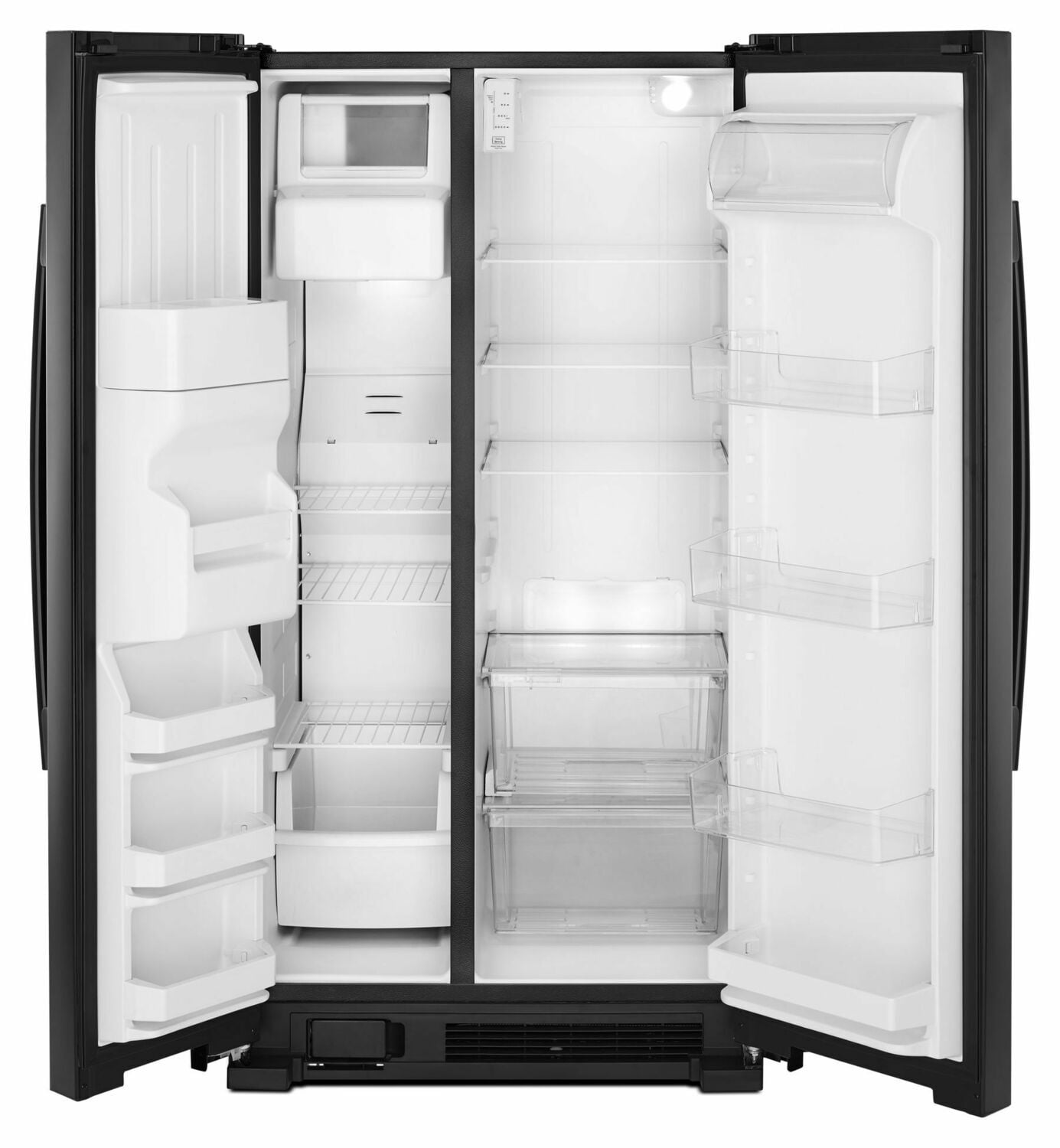 Amana ASI2175GRB 33-Zoll-Side-by-Side-Kühlschrank mit externem Eis- und Wasserspender mit zwei Pads, schwarz