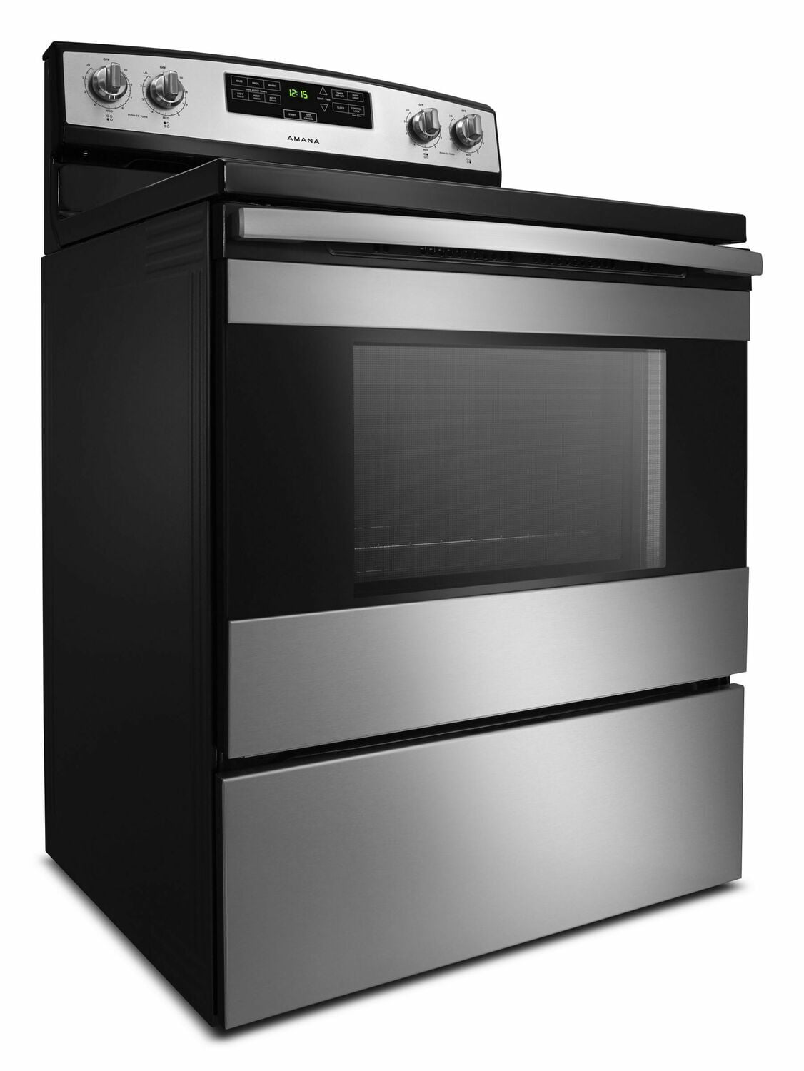 Amana ACR4303MFS 30-Zoll-Elektroherd mit Backassistent-Temperaturen – Schwarz auf Edelstahl