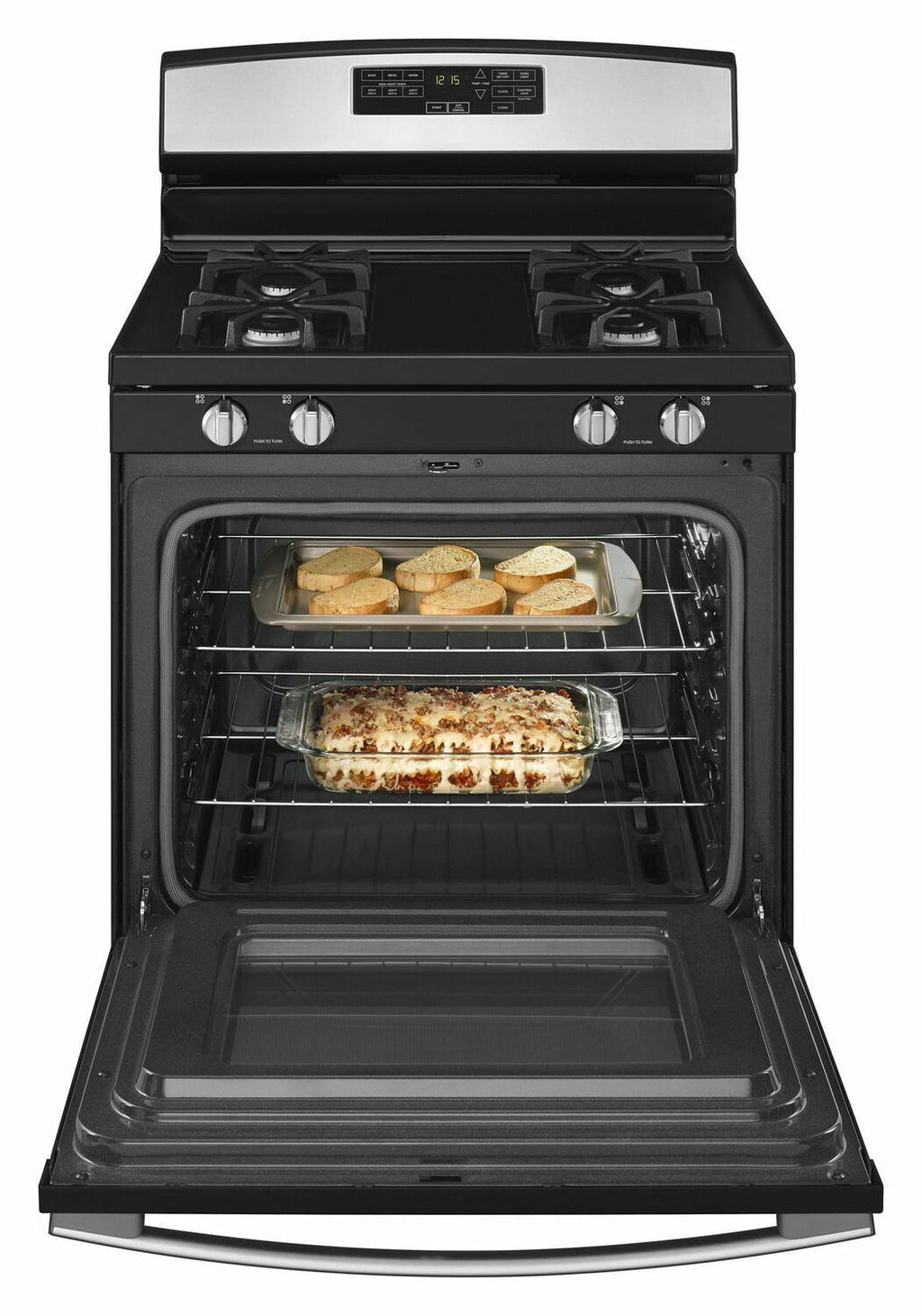 Amana AGR6603SFS 30-Zoll-Gasherd mit Selbstreinigungsoption – Schwarz auf Edelstahl