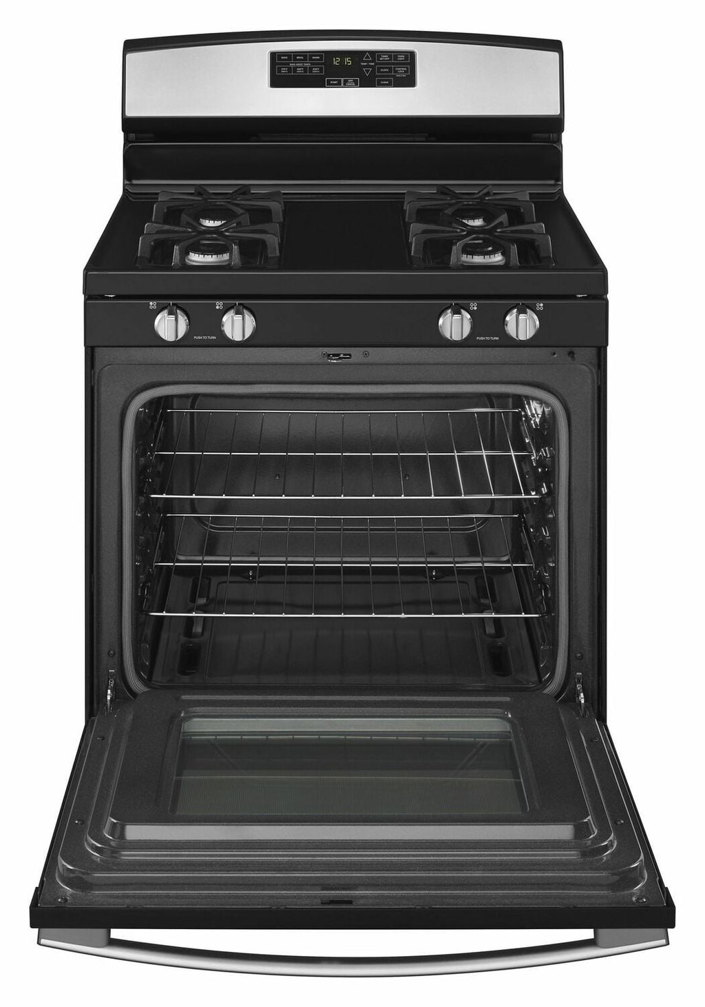 Amana AGR6603SFS 30-Zoll-Gasherd mit Selbstreinigungsoption – Schwarz auf Edelstahl