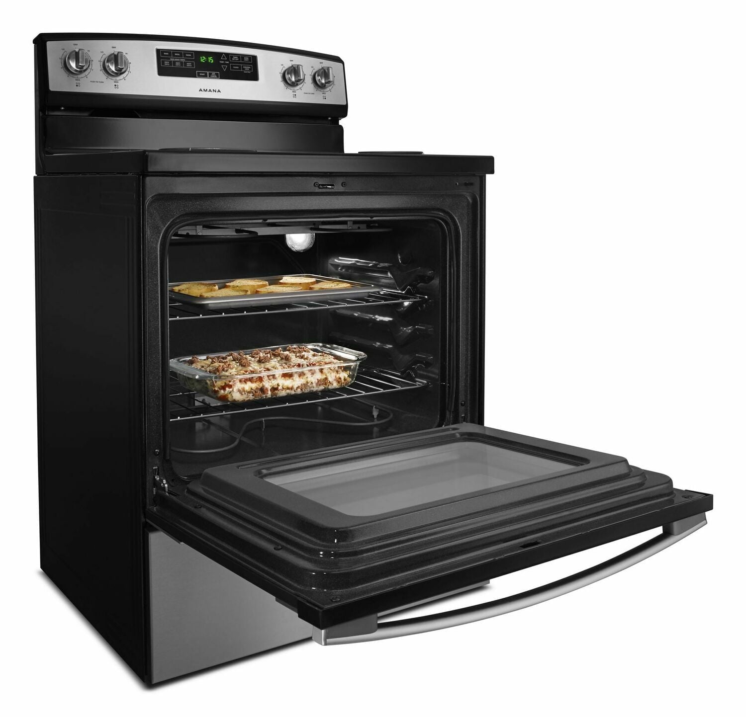 Amana ACR4303MFS 30-Zoll-Elektroherd mit Backassistent-Temperaturen – Schwarz auf Edelstahl