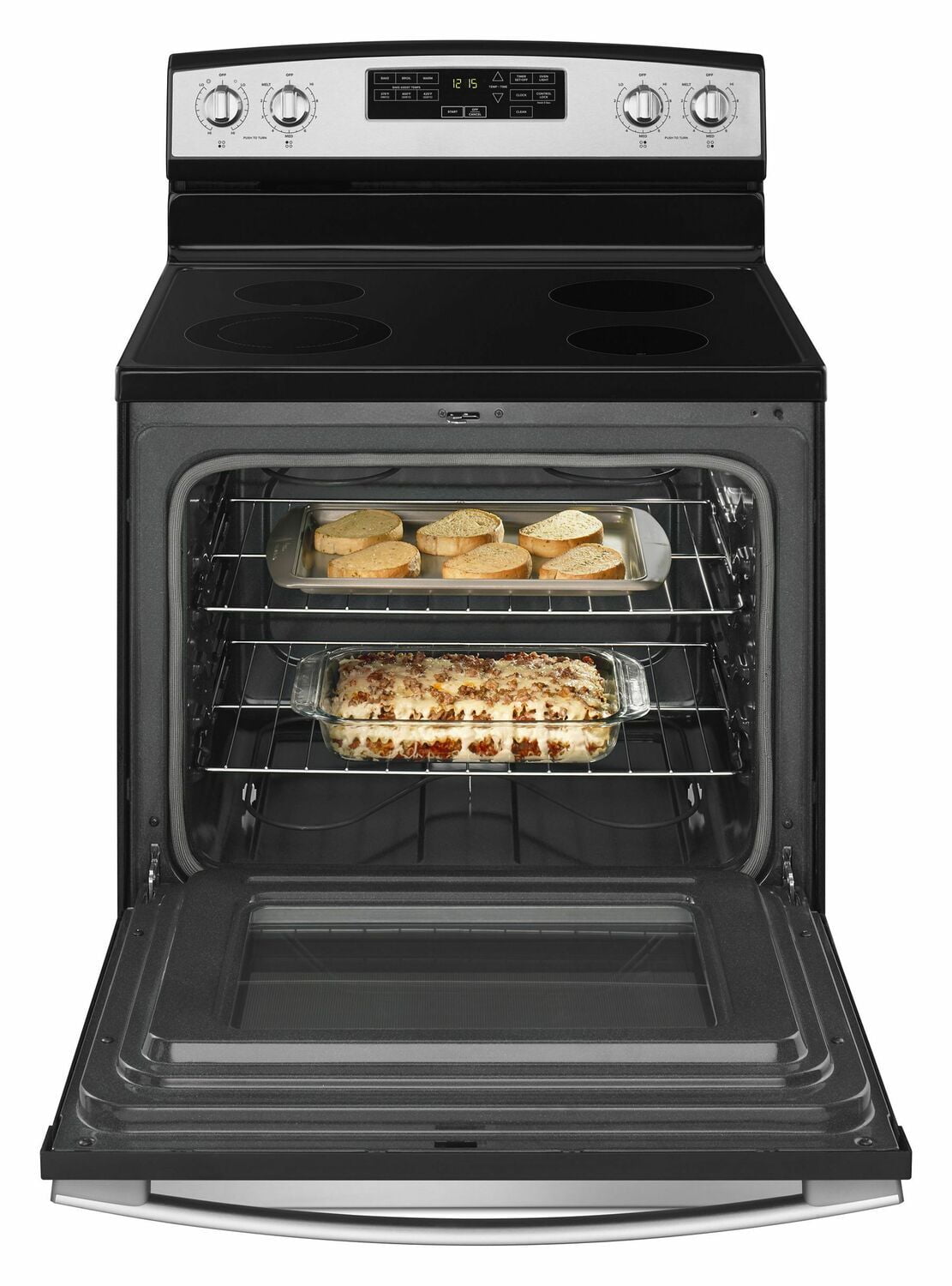 Amana AER6603SFS 30-Zoll-Elektroherd mit Selbstreinigungsoption – Schwarz auf Edelstahl