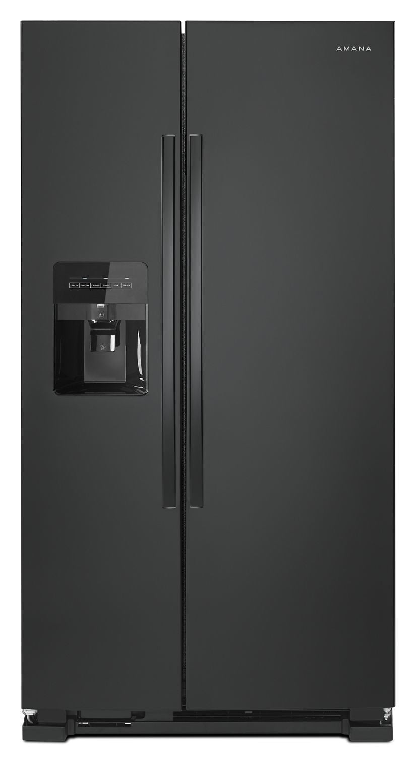 Amana ASI2575GRB 36-Zoll-Side-by-Side-Kühlschrank mit externem Eis- und Wasserspender mit zwei Pads, schwarz